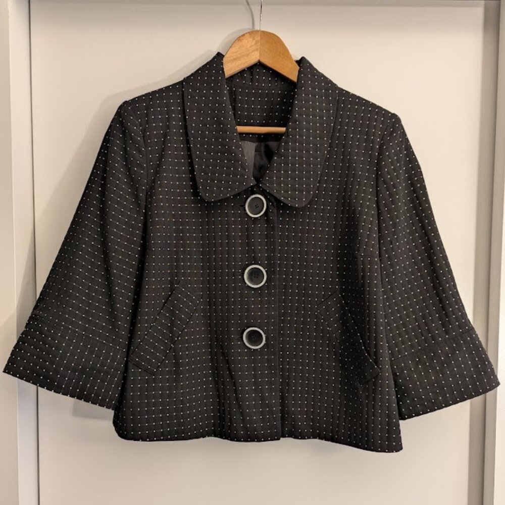 Black Polka Dot Cropped Jacket French Couture Style - Picture 2 of 9